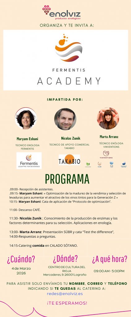 REVISTA ENÓLOGOS – CENTRO DE LA CULTURA DEL RIOJA – ENOLVIZ – FERMENTIS ACADEMY - MIÉRCOLES 4 DE MARZO DE 2026