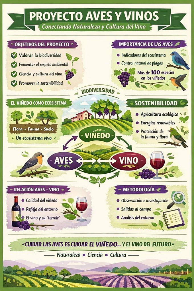 REVISTA ENÓLOGOS – AVE ENTRE VINOS – BIODIVERSIDAD – BOTELLA – JUAN LUIS PAREJO – JOSÉ LUIS OLMO RÍSQUEZ – IES AZUER – MANZANARES – ESTACIÓN ORNITOLÓGICA – SAN CARLOS DEL VALLE –ANILLAMIENTO CIENTÍFICO